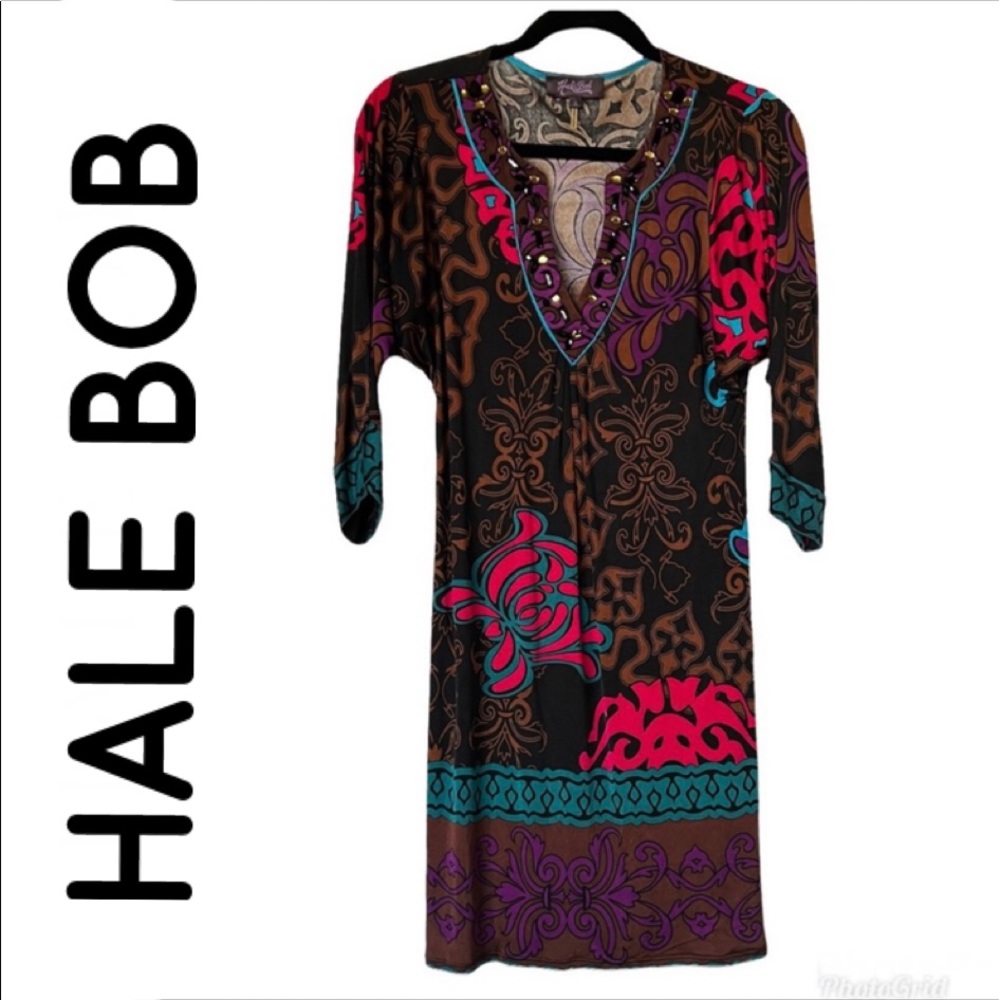 Hale Bob Colorful Print Jewel Neckline Dress - Size Small